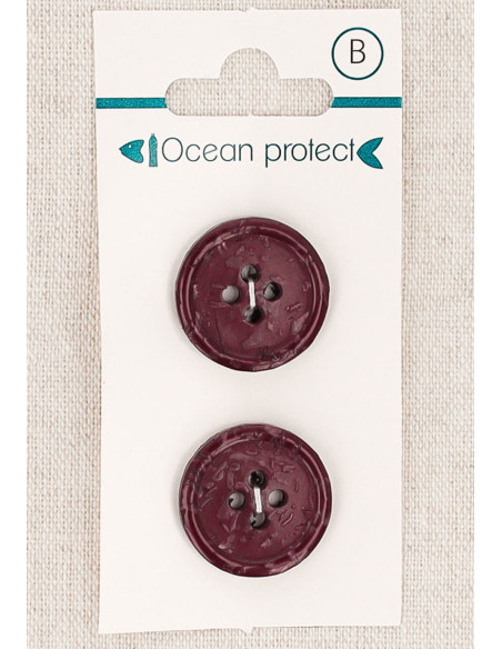 Kaart met 2 bordeauxrode knopen 20 mm 4 gaten - Gerolde rand