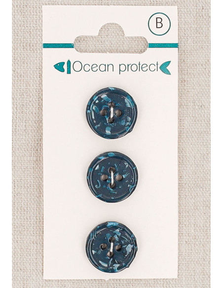 Kaart met 3 marineblauwe knopen 15 mm 4 gaten - Gerolde rand