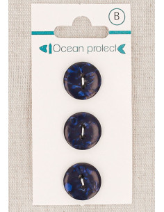 Kaart met 3 marineblauwe knopen 15 mm 2 gaten - Plat