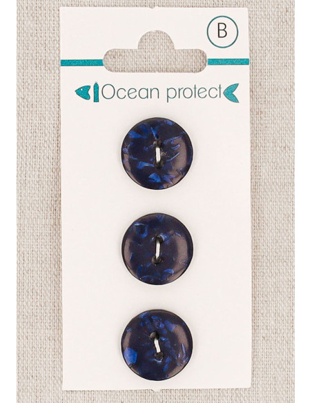 Kaart met 3 marineblauwe knopen 15 mm 2 gaten - Plat