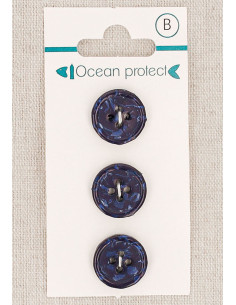 Kaart met 3 marineblauwe knopen 15 mm 4 gaten - Gerolde rand