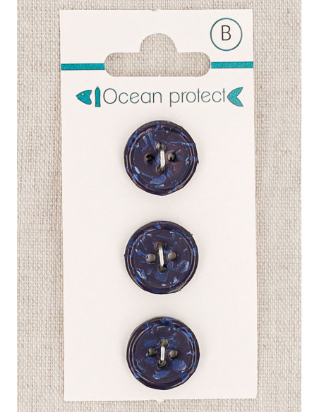 Kaart met 3 marineblauwe knopen 15 mm 4 gaten - Gerolde rand