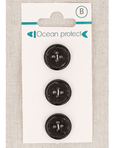 Kaart met 3 zwarte knopen 15 mm 4 gaten - Gerolde rand