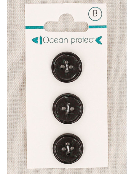 Kaart met 3 zwarte knopen 15 mm 4 gaten - Gerolde rand