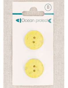 Kaart met 2 gele knopen 18 mm 2 gaten - Plat