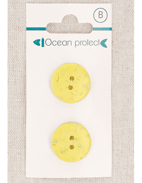 Kaart met 2 gele knopen 18 mm 2 gaten - Plat