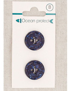Marineblauwe knoop met 2 knoppen, 18 mm, 4 gaten - Gerolde rand