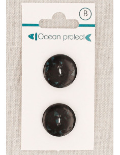 Kaart met 2 zwarte knopen 18 mm 2 gaten - Plat