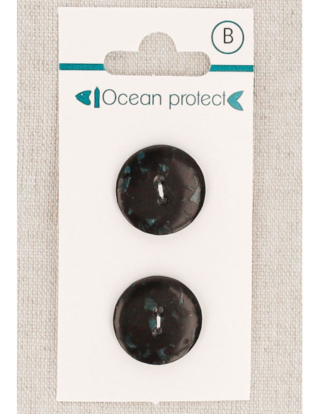 Kaart met 2 zwarte knopen 18 mm 2 gaten - Plat
