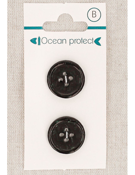Kaart met 2 zwarte knopen 18 mm 4 gaten - Gerolde rand