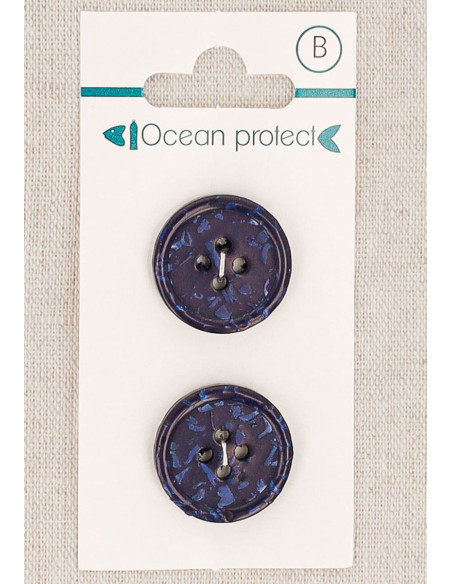 Marineblauwe knoop met 2 knoppen, 20 mm, 4 gaten - Gerolde rand