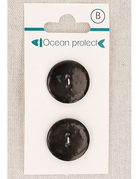 Kaart met 2 zwarte knopen 20 mm 2 gaten - Plat