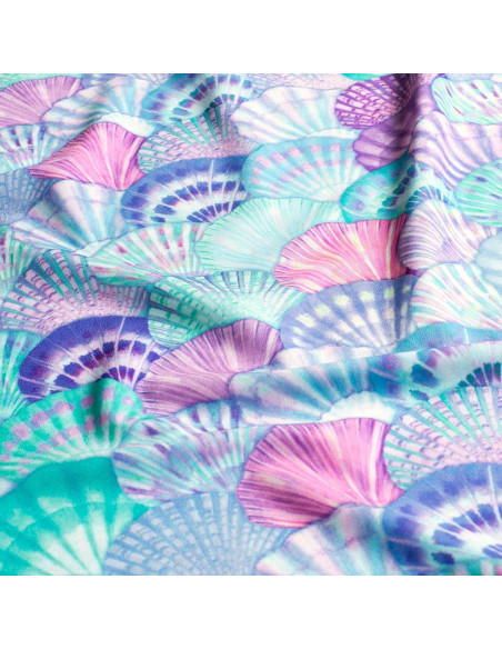 Lycra badpakstof - Blauwe schelp