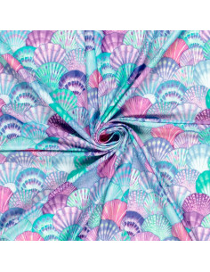 Lycra badpakstof - Blauwe schelp 2