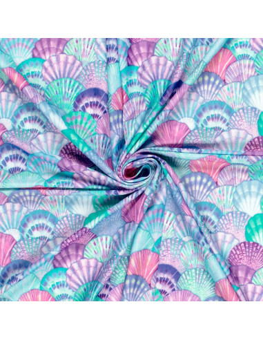 Lycra badpakstof - Blauwe schelp