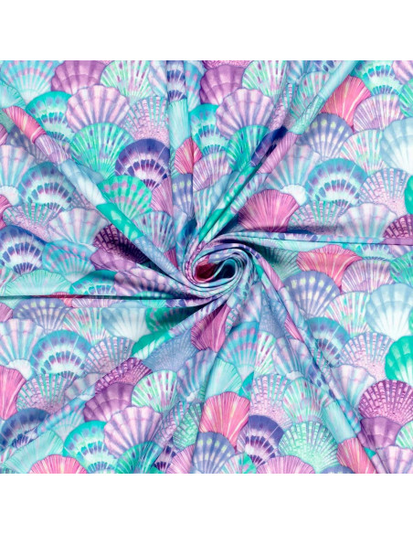 Lycra badpakstof - Blauwe schelp