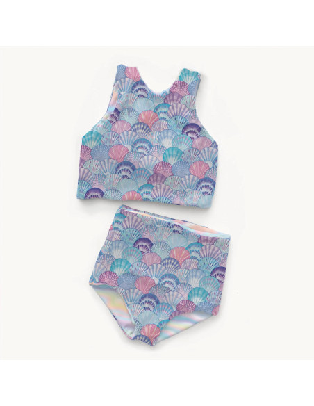 Lycra badpakstof - Blauwe schelp