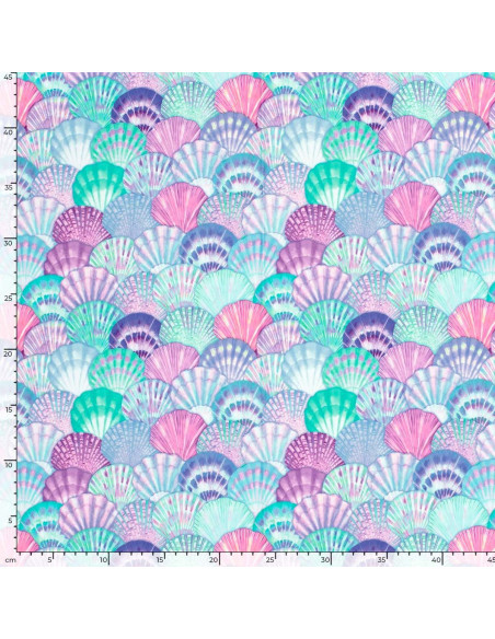 Lycra badpakstof - Blauwe schelp