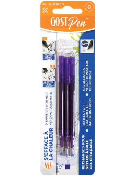 Set van 3 navullingen voor hitte-uitwisbare balpennen - Paars