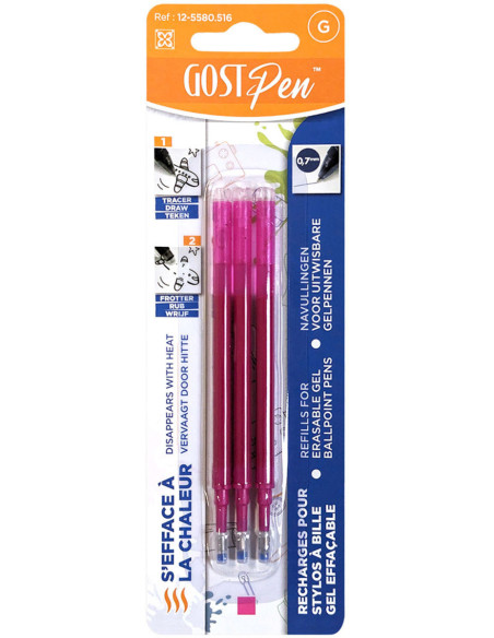 Set van 3 navullingen voor uitwisbare warmtesensitive balpennen - Fuchsia