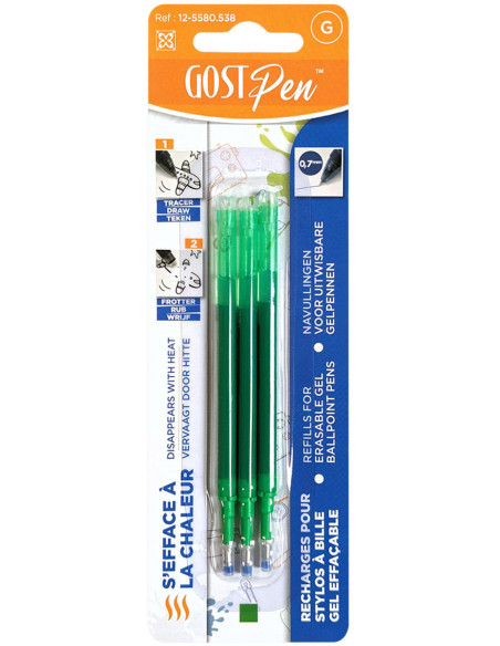 Set van 3 navullingen voor uitwisbare warmtesensitive balpennen - Groen