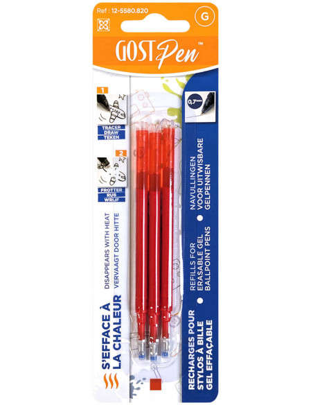 Set van 3 navullingen voor uitwisbare warmtegevoelige balpennen - Rood