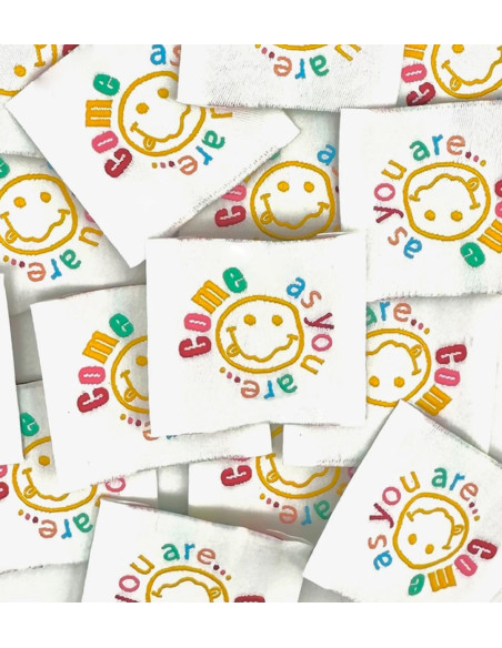 Set van 5 geweven labels om op te naaien Come as you are