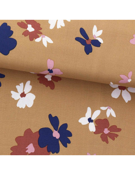 Fantasie viscose stof - Aidina camel en blauw