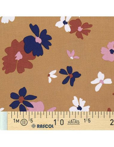 Fantasie viscose stof - Aidina camel en blauw