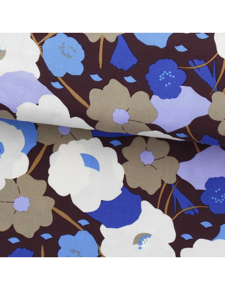 Fantasie viscose stof - Georgina cacao en blauw