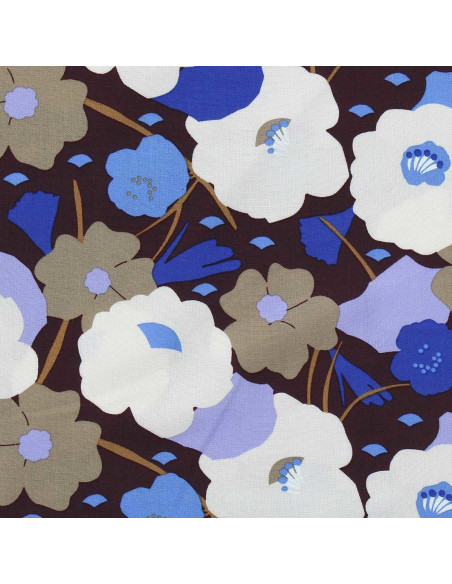Fantasie viscose stof - Georgina cacao en blauw