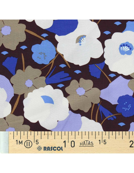 Fantasie viscose stof - Georgina cacao en blauw