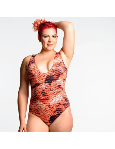 Lycra badpakstof - Okergeel zebra patroon