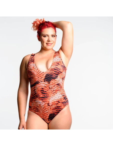 Lycra badpakstof - Okergeel zebra patroon