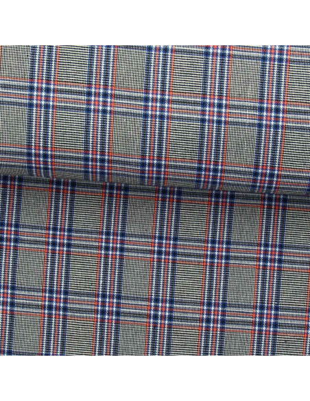 Schotse tartan stoffen in de mode - Blauw, zwart en oranje