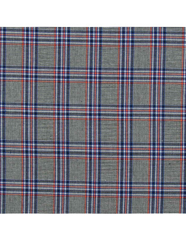 Schotse tartan stoffen in de mode - Blauw, zwart en oranje