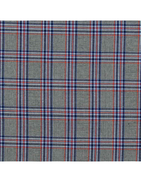 Schotse tartan stoffen in de mode - Blauw, zwart en oranje