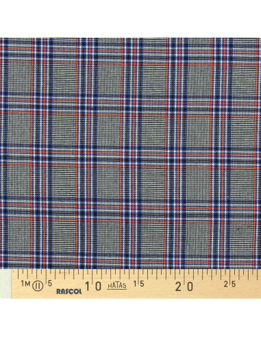 Schotse tartan stoffen in de mode - Blauw, zwart en oranje