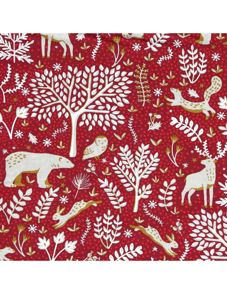 Katoenen popeline stof - Rovalia rood en beige