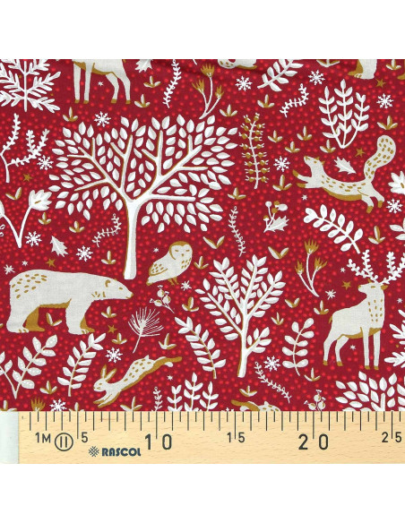 Katoenen popeline stof - Rovalia rood en beige