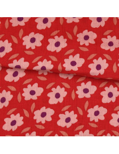 Dubbel gaas bedrukt stof - Floli rood en paars