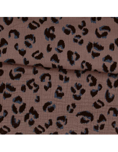 Dubbel gaas bedrukt stof - Fauve taupe en zwart