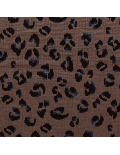 Dubbel gaas bedrukt stof - Fauve taupe en zwart 2