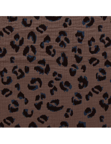 Dubbel gaas bedrukt stof - Fauve taupe en zwart