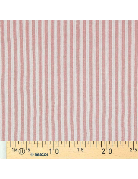 Dubbel gaas kreukstof met strepen - Oudroze en gebroken wit