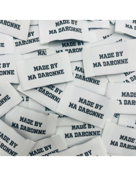 Set van 5 geweven labels om op te naaien Made By Ma Daronne - Wit en zwart