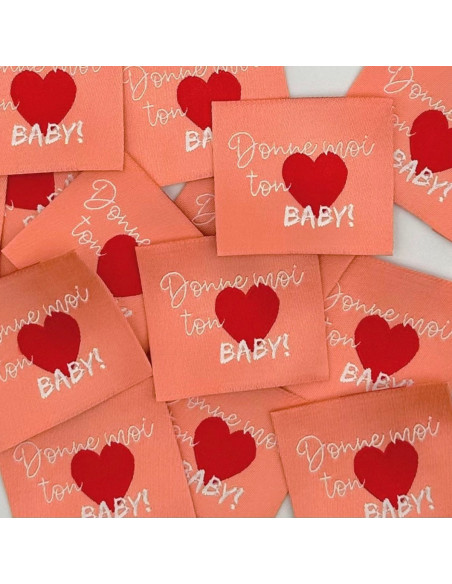 Set van 5 geweven labels om op te naaien Geef me je hart baby