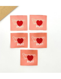 Set van 5 geweven labels om op te naaien Geef me je hart baby 2
