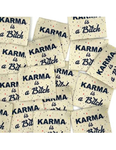 Set van 5 geweven labels om op te naaien Karma is a bitch