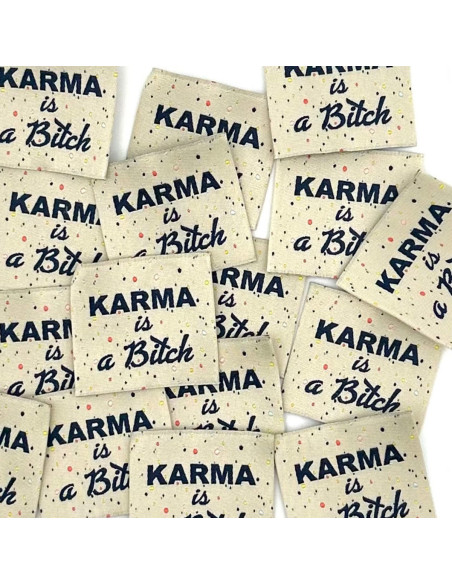 Set van 5 geweven labels om op te naaien Karma is a bitch
